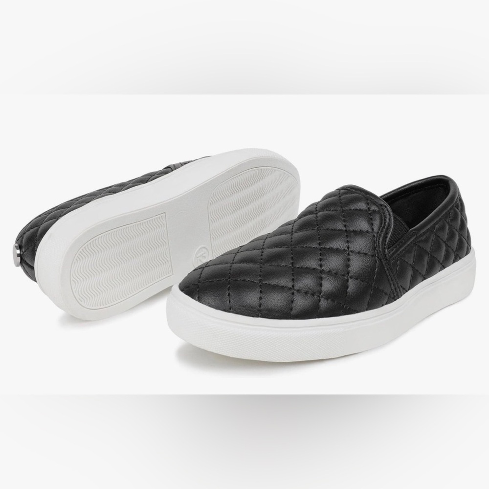 Black Quilted Slip-On Kids Sneakers